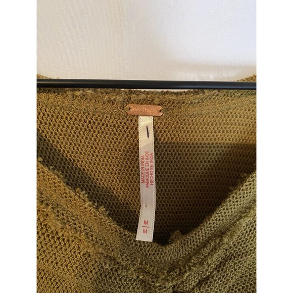 Free People Size M Green Tie Front Crop Top Knit Boho Hippie - Picture 3 of 3